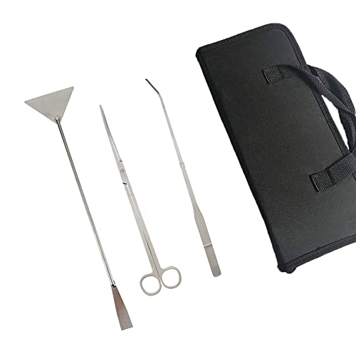 Aquarium Werkzeugset Aquascaping Tool Set Lang Pinzette Schere Kiesspatel Spatel Edelstahl mit Lagerung Tasche für Anfänger Aquarist Maintenance Pflanzenpflege, 3er Pack (Mattes Silber) von BE-TOOL