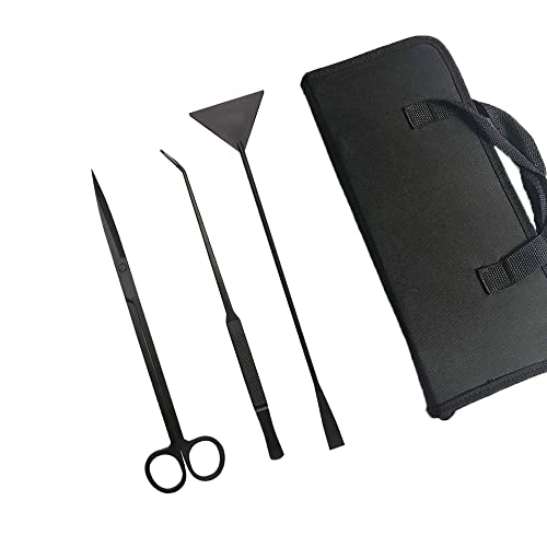 Aquarium Werkzeugset Aquascaping Tool Set Lang Pinzette Schere Kiesspatel Spatel Edelstahl mit Lagerung Tasche für Anfänger Aquarist Maintenance Pflanzenpflege, 3er Pack (Schwarz) von BE-TOOL