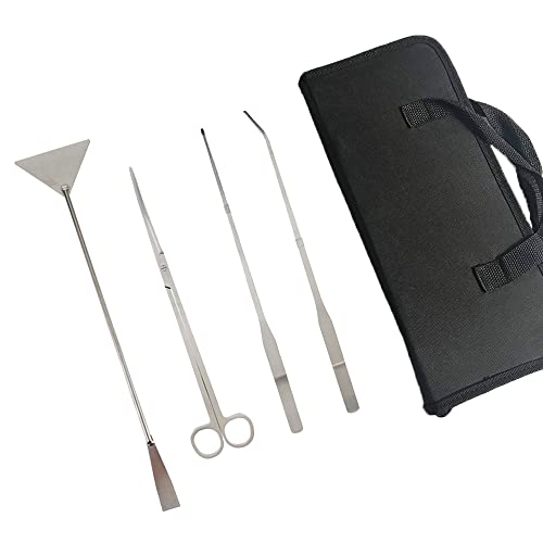 Aquarium Werkzeugset Aquascaping Tool Set Lang Pinzette Schere Kiesspatel Spatel Edelstahl mit Lagerung Tasche für Anfänger Aquarist Maintenance Pflanzenpflege, 4er Pack (Mattes Silber) von BE-TOOL