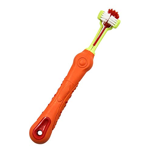 BE-TOOL Orange 1Stück 3-seitiges Hundezahnbürsten-Set, Kunststoff-Multicolor-Dreikopf-Haustierzahnbürste für Hunde und Katzen für kleine bis große Hunde Maulreinigung von BE-TOOL