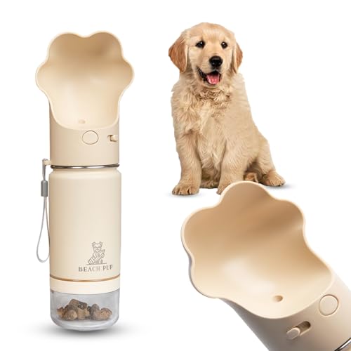Beach Pup Tragbare Haustier-Wasserflasche mit Futterbehälter, 284 ml, Edelstahl von BEACHPUP