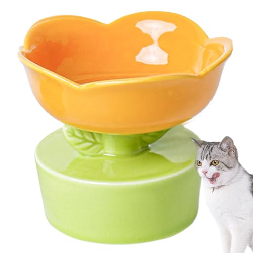 Erhöhte Katzenschüssel 14 Unzen Keramikkatze Schüssel 5.9 '' Dia..Erhöhte Katzenschüssel süße blumförmige Katzenfutterschale mit Basis Nicht -Slip -Katzenschalen schützen die Wirbelsäule des Haustier von BEAHING