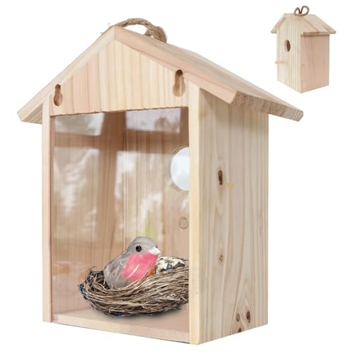Vogelhütte, Vogelhaus mit visuellem Fenster 2pcs hausförmiges Holznest mit Barsch, Rundtür, für Fenster, Balkon Vogelhütte, Vogelhaus mit visuellem Fenster 2pcs hausförmiges Holznest mit Barsch, Rundtür, für Fenster, Balkon von BEAHING