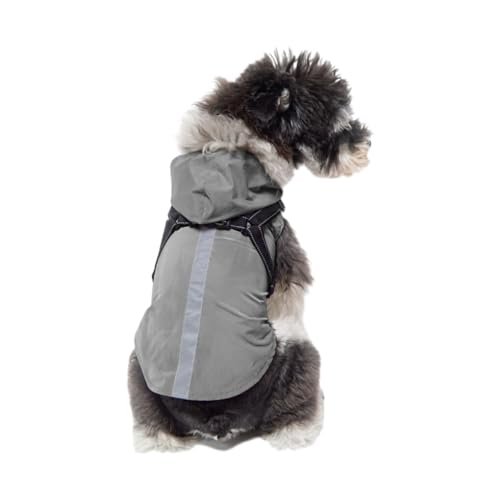 BEALIFE Hunde Regenmantel mit Reflektierung sorgt für Sichtbarkeit bei Nacht, wasserdichte Regenjacke für Hunde mit Kapuze, Polyester, schöne Geschenke, stilvoll, grau, L von BEALIFE