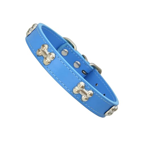 BEALIFE Hundehalsband für geliebtes Haustier, stilvolle verstellbare Schnallen, knochenförmiges Hundehalsband, PU Halsband für Hunde, Hundehalsbänder, Haustierhalsband, Blau, M von BEALIFE