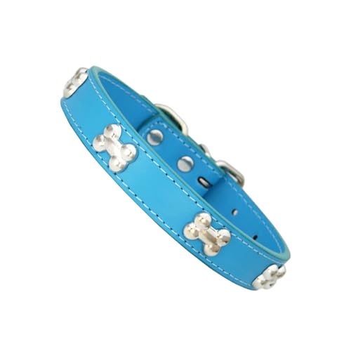 BEALIFE Hundehalsband für geliebtes Haustier, stilvolle verstellbare Schnallen, knochenförmiges Hundehalsband, PU Halsband für Hunde, Hundehalsbänder, Haustierhalsband, Blauer See, L von BEALIFE