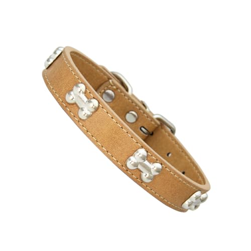 BEALIFE Hundehalsband für geliebtes Haustier, stilvolle verstellbare Schnallen, knochenförmiges Hundehalsband, PU Halsband für Hunde, Hundehalsbänder, Haustierhalsband, Khaki, L von BEALIFE