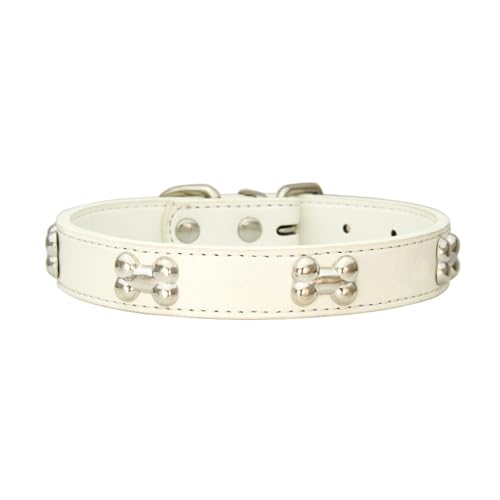 BEALIFE Hundehalsband für geliebtes Haustier, stilvolle verstellbare Schnallen, knochenförmiges Hundehalsband, PU Halsband für Hunde, Hundehalsbänder, Haustierhalsband, Weiß, XL von BEALIFE