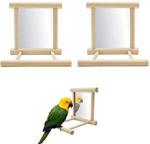 2 Stück Papagei Vogelspiegel Parrot Spielzeug Spiegel Vogelkäfig Ständer aus Holz Vogelständer Perch Käfig hängende Spielzeug für African Grey Macaw/Sittich Nymphensittiche Conure von BEAUTYBIGBANG