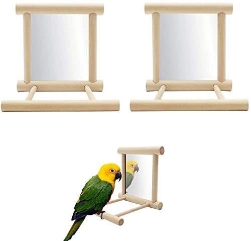 BEAUTYBIGBANG 2 Stück Papagei Vogelspiegel Parrot Spielzeug Spiegel Vogelkäfig Ständer aus Holz Vogelständer Perch Käfig hängende Spielzeug für African Grey Macaw/Sittich Nymphensittiche Conure von BEAUTYBIGBANG