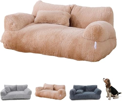 Haustiersofa, beruhigendes Hundebett, flauschiges Plüsch-Haustiersofa, waschbar, Welpenschlafbett, Katzen-Couch, Haustier-Sofabett für große kleine Hunde und Katzen (Khaki, 45 x 38 x 22 cm) von BEAUTYLAST