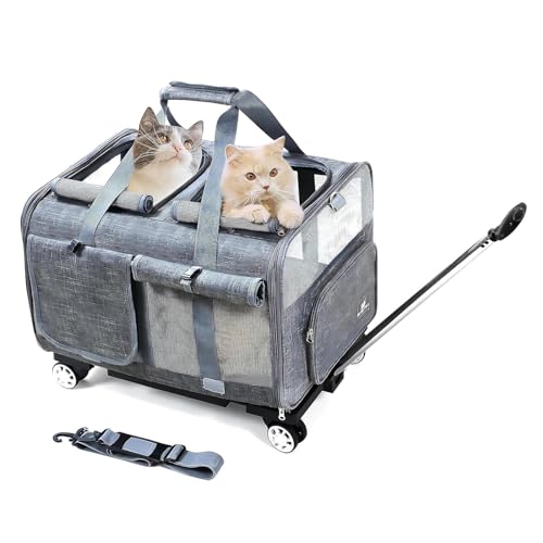 BEAUTYMONKEY.K Katzen Transporttasche Katze Groß für 2 Katzen mit Rollen, Katzentransportbox für 2 Katzen mit Rollen，Katzen Trolley für Zwei Katzen von BEAUTYMONKEY.K