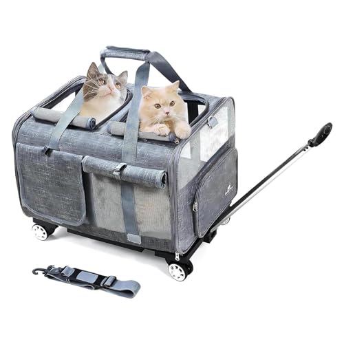 BEAUTYMONKEY.K Katzen Transporttasche Katze Groß für 2 Katzen mit Rollen, Katzentransportbox für 2 Katzen mit Rollen，Katzen Trolley für Zwei Katzen von BEAUTYMONKEY.K