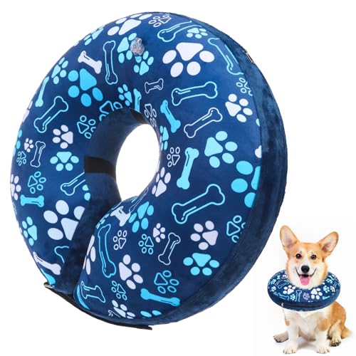 BEAUTYZOO Aufblasbares Hundekegel-Halsband, Genesungs-Hundekegel nach Operationen, verstellbares aufblasbares Donut-Halsband, Haustier-Genesungshalsband für Hunde, Marineblau, Größe L von BEAUTYZOO