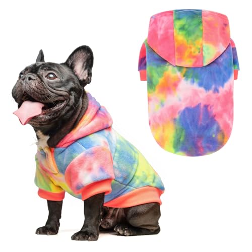 BEAUTYZOO Batik-Fleece-Hunde-Kapuzenpullover mit Tasche und Loch für die Leine, dehnbar, für kleine, mittelgroße und große Hunde, Kleidung für Herbst, Winter, kalte Tage, Französische Bulldogge, BEAUTYZOO Batik-Fleece-Hunde-Kapuzenpullover mit Tasche und Loch für die Leine, dehnbar, für kleine, mittelgroße und große Hunde, Kleidung für Herbst, Winter, kalte Tage, Französische Bulldogge, von BEAUTYZOO