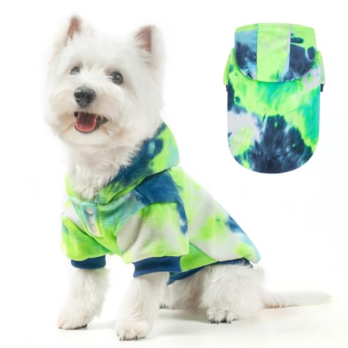 BEAUTYZOO Batik-Kapuzenpullover für kleine Hunde, Sweatshirt für kaltes Wetter, Winterpullover, Fleece-Kleidung mit Tasche, warme Jacke für Jungen, Mädchen, männliche und weibliche Hunde, Grün und von BEAUTYZOO
