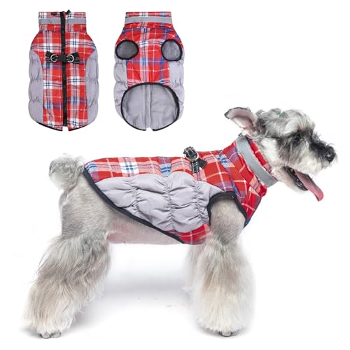 BEAUTYZOO Hunde-Wintermantel mit integriertem Geschirr, Pufferjacke, wasserdicht, warmer Schneeanzug, dick, kaltes Wetter, winddichte Fleece-Weste, kariert, Rot, Größe L BEAUTYZOO Hunde-Wintermantel mit integriertem Geschirr, Pufferjacke, wasserdicht, warmer Schneeanzug, dick, kaltes Wetter, winddichte Fleece-Weste, kariert, Rot, Größe L von BEAUTYZOO