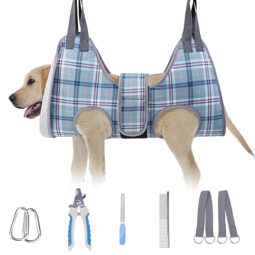 BEAUTYZOO Hundepflege-Hängematte, mittelgroße Hundeschlinge zum Nageltrimmen, Hundegeschirr zum Aufhängen von Krallen, mit dickem Stoff, Halsstütze, breiter Gurt, Rückhaltung, Katzenpflege-Hängematte von BEAUTYZOO