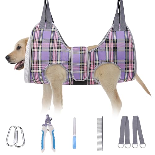BEAUTYZOO Hundepflege-Hängematte für mittelgroße Hunde und Katzen, Hundeschlinge zum Nageltrimmen/-schneiden, Hundegeschirrhalter zum Aufhängen mit dickem Stoff-Nackenstütze und Gurt, Krallenpflege von BEAUTYZOO