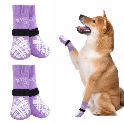BEAUTYZOO Hundesocken für kleine, mittelgroße und große Hunde, rutschfeste Socken gegen Lecken für heiße/kalte Gehwege, Traktionskontrolle für Welpen, ältere Hunde, Lila, Größe M BEAUTYZOO Hundesocken für kleine, mittelgroße und große Hunde, rutschfeste Socken gegen Lecken für heiße/kalte Gehwege, Traktionskontrolle für Welpen, ältere Hunde, Lila, Größe M von BEAUTYZOO