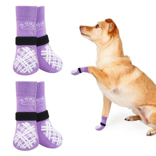 BEAUTYZOO Hundesocken für kleine, mittelgroße und große Hunde, rutschfeste Socken gegen Lecken für heiße/kalte Gehwege, Traktionskontrolle für Welpen, ältere Hunde, Lila, Größe S BEAUTYZOO Hundesocken für kleine, mittelgroße und große Hunde, rutschfeste Socken gegen Lecken für heiße/kalte Gehwege, Traktionskontrolle für Welpen, ältere Hunde, Lila, Größe S von BEAUTYZOO