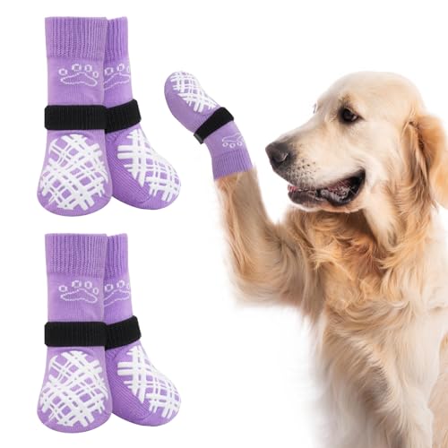 BEAUTYZOO Hundesocken für kleine, mittelgroße und große Hunde, rutschfeste Socken gegen Lecken für heiße/kalte Gehwege, Traktionskontrolle für Welpen, ältere Hunde, Lila, Größe XL BEAUTYZOO Hundesocken für kleine, mittelgroße und große Hunde, rutschfeste Socken gegen Lecken für heiße/kalte Gehwege, Traktionskontrolle für Welpen, ältere Hunde, Lila, Größe XL von BEAUTYZOO