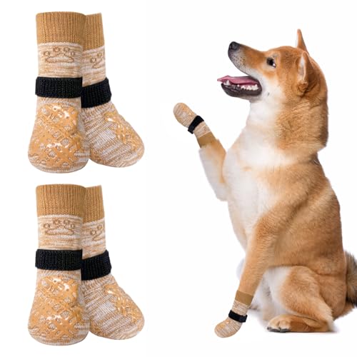 BEAUTYZOO Hundesocken für kleine, mittelgroße und große Hunde, rutschfeste Socken gegen Lecken für heiße/kalte Gehwege, Traktionskontrolle für Welpen, ältere Hunde, helles Khaki, Größe M BEAUTYZOO Hundesocken für kleine, mittelgroße und große Hunde, rutschfeste Socken gegen Lecken für heiße/kalte Gehwege, Traktionskontrolle für Welpen, ältere Hunde, helles Khaki, Größe M von BEAUTYZOO
