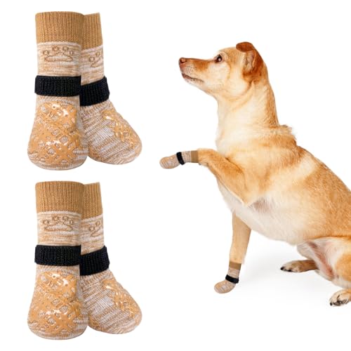 BEAUTYZOO Hundesocken für kleine, mittelgroße und große Hunde, rutschfeste Socken gegen Lecken für heiße/kalte Gehwege, Traktionskontrolle für Welpen, ältere Hunde, helles Khaki, Größe S BEAUTYZOO Hundesocken für kleine, mittelgroße und große Hunde, rutschfeste Socken gegen Lecken für heiße/kalte Gehwege, Traktionskontrolle für Welpen, ältere Hunde, helles Khaki, Größe S von BEAUTYZOO