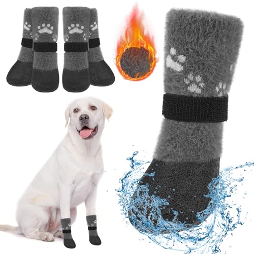 BEAUTYZOO Hundestiefel für den Winter, warme Fleece-Schuhe und Pfotenschutz, wasserdichte Socken gegen Lecken, rutschfest für Hartholzböden, klein, mittel, groß, ältere Hundeschuhe, Grau von BEAUTYZOO