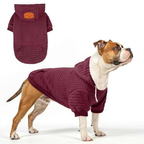 BEAUTYZOO Kapuzenpullover für große Hunde, mit Taschen, Hundekleidung für kleine und mittelgroße Hunde, Jungen und Mädchen, Waffelähnlich, laminierte Baumwolle, Haustiermäntel mit Loch für Hut und von BEAUTYZOO