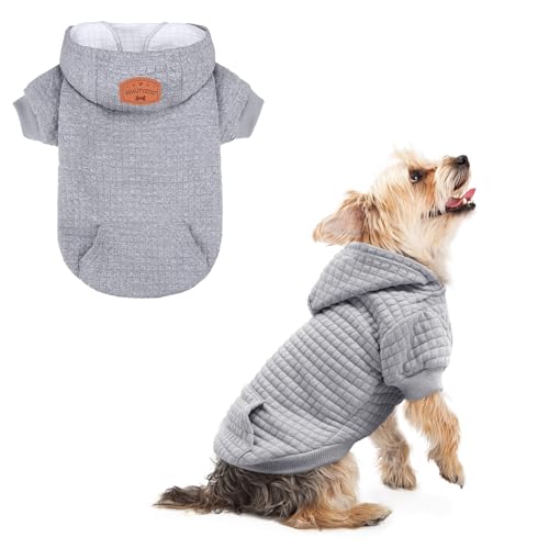 BEAUTYZOO Kapuzenpullover für kleine Hunde, mit Taschen, Hundekleidung für kleine und mittelgroße Hunde, für Jungen und Mädchen, waffelartige, laminierte Baumwolle, Haustiermäntel mit Hut und von BEAUTYZOO