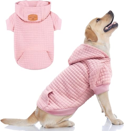 BEAUTYZOO Kapuzenpullover für kleine Hunde mit Taschen, Hundekleidung für kleine und mittelgroße Hunde, Jungen und Mädchen, Waffelähnlich, laminierte Baumwolle, Haustiermäntel mit Loch für Hut und von BEAUTYZOO