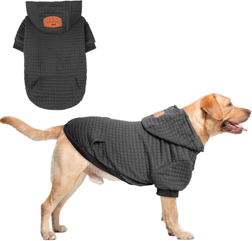 BEAUTYZOO Kapuzenpullover für kleine Hunde mit Taschen, Hundekleidung für kleine und mittelgroße Hunde, Jungen und Mädchen, Waffelähnlich, laminierte Baumwolle, Haustiermäntel mit Loch für Hut und von BEAUTYZOO