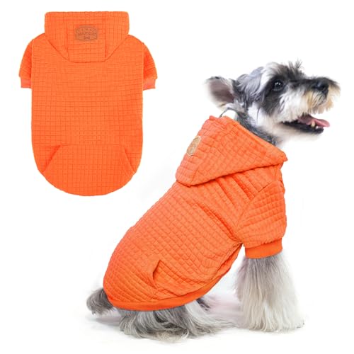 BEAUTYZOO Kapuzenpullover für kleine Hunde mit Taschen, Hundekleidung für kleine und mittelgroße Hunde, Jungen und Mädchen, Waffelähnlich, laminierte Baumwolle, Haustiermäntel mit Loch für Hut und von BEAUTYZOO