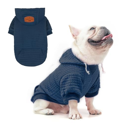 BEAUTYZOO Kapuzenpullover für kleine Hunde mit Taschen, Hundekleidung für kleine und mittelgroße Hunde, Jungen und Mädchen, Waffelähnlich, laminierte Baumwolle, Haustiermäntel mit Loch für Hut und von BEAUTYZOO