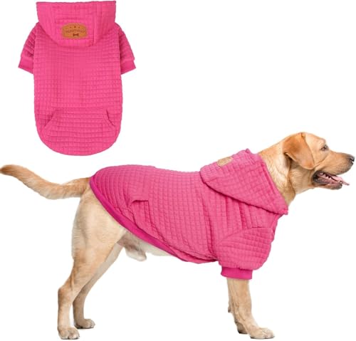 BEAUTYZOO Kapuzenpullover für mittelgroße Hunde, mit Taschen, Hundekleidung für kleine und mittelgroße Hunde, Jungen und Mädchen, Waffelähnlich, laminierte Baumwolle, Haustiermäntel mit Loch für Hut von BEAUTYZOO