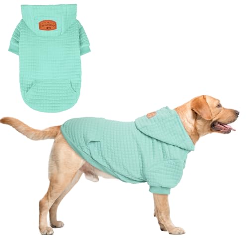BEAUTYZOO Kapuzenpullover für mittelgroße Hunde, mit Taschen, Hundekleidung für kleine und mittelgroße Hunde, Jungen und Mädchen, Waffelähnlich, laminierte Baumwolle, Haustiermäntel mit Loch für Hut von BEAUTYZOO