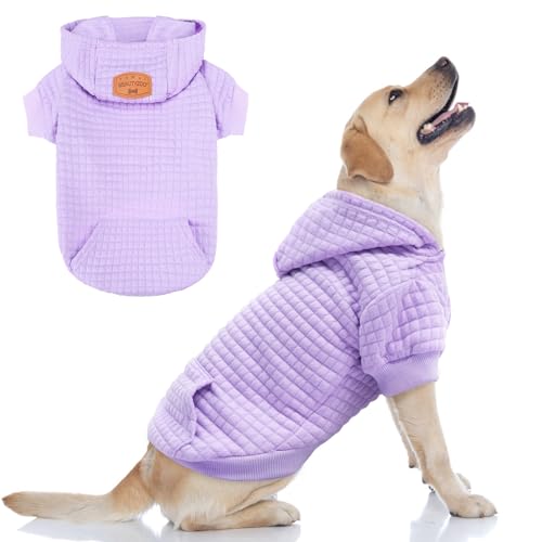 BEAUTYZOO Kapuzenpullover für mittelgroße Hunde mit Taschen, Hundekleidung für kleine und mittelgroße Hunde, Jungen und Mädchen, Waffelähnlich, laminierte Baumwolle, Haustiermäntel mit Loch für Hut von BEAUTYZOO