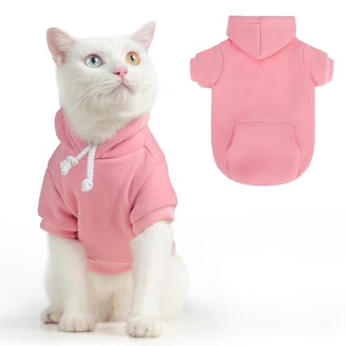 BEAUTYZOO Katzen-Kapuzenpullover mit Tasche, warme Fleece-Kleidung für drinnen und draußen, warmes Winter-Baumwoll-Haustier-Outfit mit Hut und Leine, für Kätzchen, Welpen, Rosa, Größe M BEAUTYZOO Katzen-Kapuzenpullover mit Tasche, warme Fleece-Kleidung für drinnen und draußen, warmes Winter-Baumwoll-Haustier-Outfit mit Hut und Leine, für Kätzchen, Welpen, Rosa, Größe M von BEAUTYZOO