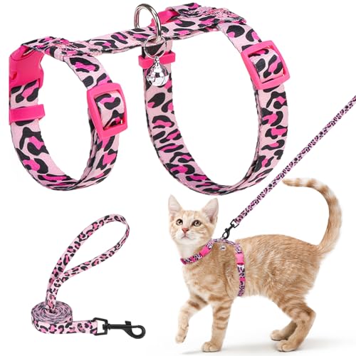 BEAUTYZOO Katzengeschirr und Leine, ausbruchsicher zum Gehen, Kätzchen, weich, verstellbar, für kleine, mittelgroße und große Katzen, einfache Kontrolle, atmungsaktiv, kariertes Band, Nylon für den von BEAUTYZOO