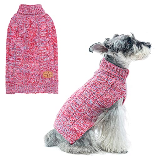 BEAUTYZOO Kleiner Hundepullover – Rollkragenpullover klassischer Zopfstrick, flauschiger Wintermantel für Hunde, kaltes Wetter, Kleidung für kleine, mittelgroße Hunde, Welpen, Mädchen, rot, XS) von BEAUTYZOO