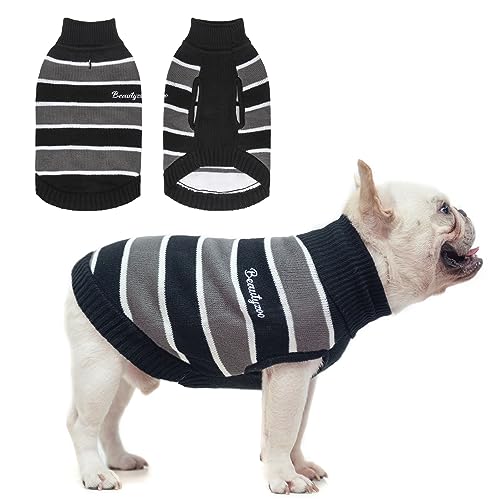 BEAUTYZOO Kleiner Hundepullover - gestreifter Haustierpullover für Herbst Winter Hundekleidung, Rollkragenpullover Strickwaren für kleine, mittelgroße und große Hunde, warmer Mantel-Outfits für von BEAUTYZOO