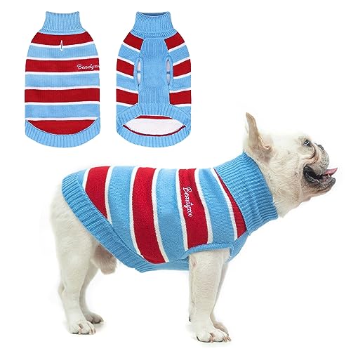 BEAUTYZOO Pullover für kleine Hunde - gestreifte Haustierpullover für Frühling und Sommer, Hundekleidung, Rollkragenpullover, Strickwaren für kleine, mittelgroße und große Hunde, warmer Mantel, von BEAUTYZOO
