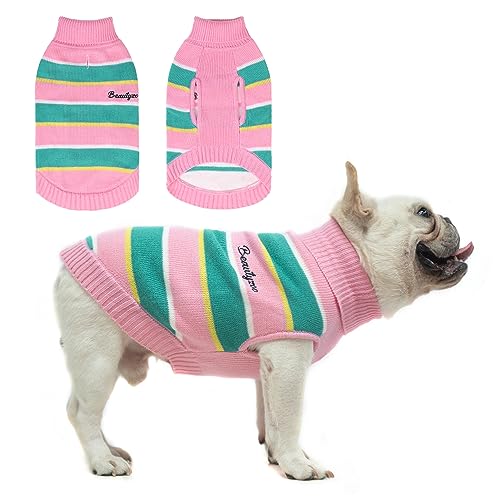 BEAUTYZOO Kleiner Hundepullover - gestreifter Haustierpullover für Herbst Winter Hundekleidung, Rollkragenpullover Strickwaren für kleine, mittelgroße und große Hunde, warmer Mantel-Outfits für von BEAUTYZOO