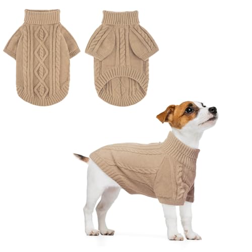 BEAUTYZOO Kleiner Zopfstrick-Hundepullover – Rollkragenpullover, klassisch, flauschig, für Frühling und Herbst, Winter, für kaltes Wetter, Kleidung für kleine, mittelgroße Hunde, Welpen, Mädchen, von BEAUTYZOO