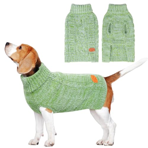 BEAUTYZOO Pullover für kleine Hunde, Rollkragenpullover, klassischer Zopfstrick, flauschiger Wintermantel, für kaltes Wetter, Kleidung für kleine mittelgroße Hunde, Welpen, Mädchen, Jungen, Grün, von BEAUTYZOO