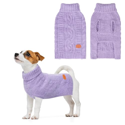 BEAUTYZOO Pullover für kleine Hunde, Rollkragenpullover, klassischer Zopfstrick, flauschiger Wintermantel, für kaltes Wetter, Kleidung für kleine und mittelgroße Hunde, Welpen, Mädchen, Jungen, Lila, von BEAUTYZOO