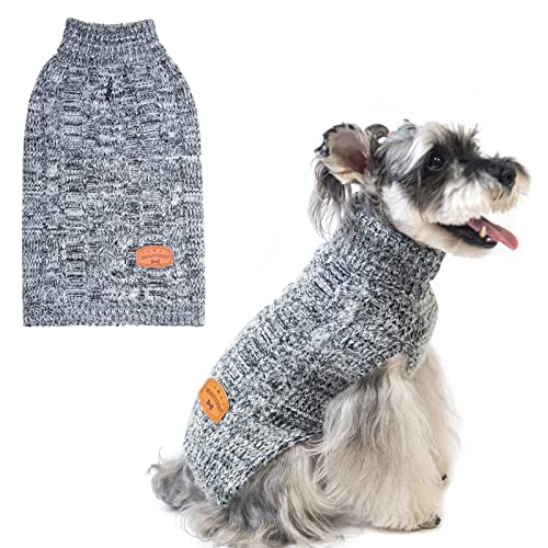 BEAUTYZOO Pullover für kleine Hunde – Rollkragen-Pullover, klassischer Zopfstrick, flauschiger Wintermantel, Hunde, kaltes Wetter, Kleidung für kleine, mittelgroße Hunde, Jungen (Retro-Grau, L) von BEAUTYZOO