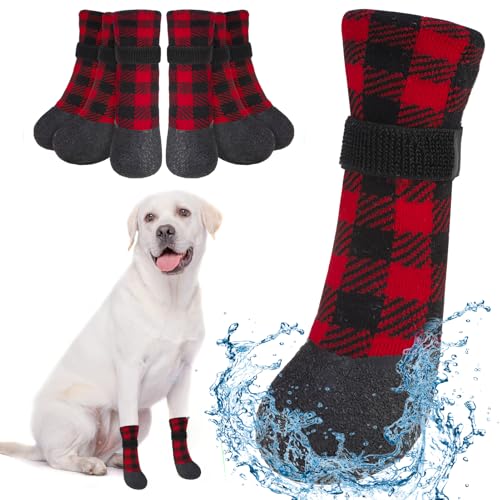 BEAUTYZOO Rutschfeste Hundeschuhe und Pfotenschutz für heißen Gehweg, um Lecken zu verhindern, wasserdichte Hundeschuhe für kleine, mittelgroße und große ältere Hunde, 6 Stück Griffsocken von BEAUTYZOO