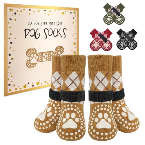 BEAUTYZOO Rutschfeste Hundesocken, für den Innenbereich, Pfotenschutz für Hartholzböden, kleine, mittelgroße und große Hunde mit Gummiverstärkung und Riemen, 2 Paar BEAUTYZOO Rutschfeste Hundesocken, für den Innenbereich, Pfotenschutz für Hartholzböden, kleine, mittelgroße und große Hunde mit Gummiverstärkung und Riemen, 2 Paar von BEAUTYZOO